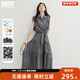 對白復古假兩件格紋襯衫連衣裙女2025夏新款高腰綁帶純棉無(wú)袖長(cháng)裙 黑白格 XL