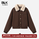 班尼路S&K系列外套女裝夾棉保暖夾克秋冬季新款羊羔絨毛領(lǐng)設計咖色上衣 咖#純色 【輕暖夾棉】 M