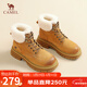 駱駝（CAMEL）工裝靴女溫暖羊羔毛拼接粗跟加絨休閑靴 L23W076194 土黃 37 