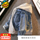 G.duck小黃鴨男童外套連帽假兩件牛仔上衣棉衣兒童休閑風(fēng)衣外套小男孩學(xué) 牛仔藍 120 適合身高110厘米左右