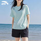 安踏（ANTA）短袖T恤運動(dòng)服套裝女夏季新款速干羽毛球健身跑步短褲兩件套 海燕藍 冰絲速干兩件套 M