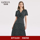 歌莉婭蝴蝶碎花裙v領(lǐng)連衣裙女夏裝顯瘦氣質(zhì)長(cháng)裙禮服裙子1A6H4KAKA 27D黑底印花 M