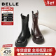 百麗（Belle）復古彈力靴女冬季新款商場(chǎng)款粗跟增高顯瘦彈力短靴E5E1DDZ5 黑色 36