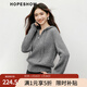 紅袖（hopeshow）高級感針織衫2025冬季新款女裝花樣元寶針?lè )ǔ槔K連帽拉鏈毛衣外套 煙灰056 L