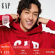 蓋璞Gap男女裝2025冬季紅色新年連帽印花抓絨衛衣美版767515