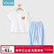優(yōu)奇嬰兒衣服夏季套裝寶寶夏裝短袖兒童夏裝分體兩件半袖套裝空調睡衣 【奶白小熊組合】海水藍 100