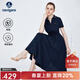 Navigare意大利小帆船短袖連衣裙女士夏季V領(lǐng)修身裙子時(shí)尚棉感針織長(cháng)裙女 藏青 XL 碼
