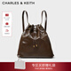 CHARLES&KEITH柔軟單肩流浪包水桶包雙肩包包女包女士情人節禮物CK2-10151393 Dark Brown深棕色 L