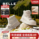 百麗（Belle）厚底保暖羊毛雪地靴女靴舒適加絨牛皮休閑短靴棉鞋D1X1DDD4 米白-亮面皮 36 (230mm)