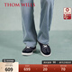 THOM WILLS內增高德訓鞋男復古厚底休閑藍色板鞋男牛皮拼接翻毛皮皮鞋男 深藍色G241 40 /7碼