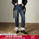 初語(yǔ)修型牛仔｜蛋卷褲女2025冬季新款腳口卷邊萊卡彈力抓毛九分褲 牛仔深藍 29