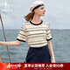 哈吉斯（HAZZYS）女裝 夏季新款女士短袖條紋活力寬松休閑T恤女ASTSE0CBE70 黑色BK L (165/88A 40)