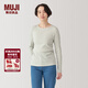 MUJI女式 使用大豆纖維 羅紋編織 圓領(lǐng)長(cháng)袖T恤上衣打底衫  BB2QMA4A 淺綠色 M （160/84A）