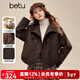 百圖（betu）女裝2025年冬季新款短外套立領(lǐng)雙排扣寬松毛呢外套女2511X05 深啡 M