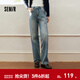 森馬（Semir）森柔|森馬牛仔褲女春季做舊淺色長(cháng)褲女生顯瘦潮流簡(jiǎn)約時(shí)尚直筒褲 牛仔中藍88201 29