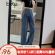 百圖betu女裝秋季新款牛仔褲時(shí)尚高腰百搭闊腿褲顯瘦褲子2408X03 牛仔色 M