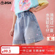 ASK JUNIOR【燙鉆】?jì)和澴?5夏季中大童牛仔短褲女童直筒褲透氣親膚中褲