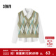 森馬（Semir）長(cháng)袖襯衫女冬季菱形格V領(lǐng)短背心易打理襯衣俏皮學(xué)院風(fēng)兩件套 白咖色調00315 L