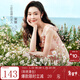 三彩2025秋季新款荷葉邊連衣裙碎花裙斜裁長(cháng)裙V領(lǐng)浪漫M 櫻花粉 M 160/84A