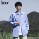 IZEXX日式條紋襯衫男款春季潮牌長(cháng)袖外套高級免燙寬松襯衣ZCX25藍色XL