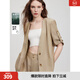 ELLE淺棕色寬松通勤亞麻西裝外套女2025夏新款萊賽爾天絲輕薄西服 淺棕 S