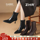ZHR高跟鞋女秋冬細跟尖頭短靴氣質(zhì)通勤加絨女靴法式踝靴BQ137A黑色37
