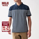MUJI MUJI 男式 新疆棉 珠地網(wǎng)眼編織 條紋短袖POLO衫 ABF01A0S 深海軍藍X橫條 XL