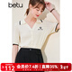 betu百圖女裝短袖V字翻駁領(lǐng)套頭上衣針織衫女2203T03 米白 S
