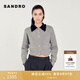 SANDRO線(xiàn)上限定秋冬女裝法式氣質(zhì)格雷系灰色撞色花邊翻領(lǐng)針織開(kāi)衫 灰色(尺碼偏小，建議拍大1碼) M