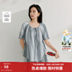 茵曼度假風(fēng)格紋條紋剪花純棉襯衫2025夏季女裝新款寬松短袖襯衣 彩藍格 S