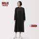MUJI女式 法蘭絨 立領(lǐng)長(cháng)袖連衣裙女裝裙子純棉連身裙25年冬季 炭灰色格紋 M (160/84A)
