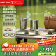 鳴盞純鈦旅行茶具套裝快客杯便攜戶(hù)外功夫茶具雙層家用露營(yíng)泡茶壺禮品 （公道杯+主人杯+茶杯*2） 一壺4杯