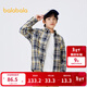 巴拉巴拉童裝男童襯衫長(cháng)袖中大童格子印花襯衣秋冬加絨上衣潮 卡黑色調00459 170cm