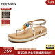 天美意一字帶夾趾人字拖平底涼拖女鞋新款 香檳色 34