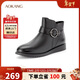 奧康（Aokang）時(shí)尚加絨保暖短靴鉆飾側拉鏈舒適媽媽棉鞋圓頭黑色38碼