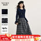 熙世界（sllsky）復古長(cháng)袖針織拼接磨毛格紋內搭假兩件連衣裙女2025秋冬新款 學(xué)院藍 L