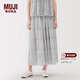 MUJI女式雕版印染抽褶輕便長(cháng)裙長(cháng)半身裙夏季款裙子純棉女裝25年 灰色圖案 S (155/62A)