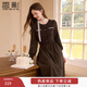 香影假兩件針織連衣裙女長(cháng)袖2025冬季新款咖色復古中長(cháng)款收腰裙子 咖色 L 165/88A/110-125斤