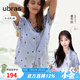 ubras流光滿(mǎn)印翻領(lǐng)短袖短褲套裝家居服睡衣女薄款舒適居家 【女款】短袖短褲-發(fā)呆小羊-藍 S