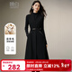晚白【新品】冬款綿羊毛氣質(zhì)立領(lǐng)收腰顯瘦無(wú)袖連衣裙【送腰帶】 黑色 M