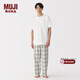 MUJI男式雙層紗織棉質(zhì)家居服套裝男士睡衣25年夏季 FB0Z7A5S 淡灰色格紋 L (上裝175/100A，下裝175/88A)