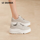 萊爾斯丹（le saunda）品牌松糕厚底小白鞋女春季2026新款運動(dòng)休閑板鞋百搭透氣增高鞋子 灰色 37 (235mm)