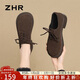 ZHR樂(lè )福鞋女春秋舒適英倫單鞋子女復古系帶勃肯鞋女 AH597 棕色 37 