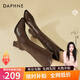DAPHNE達芙妮長(cháng)靴女不過(guò)膝高筒靴秋冬新款加絨高跟長(cháng)筒靴V口尖頭皮靴 棕色 加絨 跟高6.5cm 37 (235mm) 標準碼