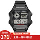 卡西歐（CASIO） 卡西歐(CASIO)小方塊數顯電子表狂飆安欣同款男防水學(xué)生運動(dòng)手表 黑盤(pán)橡膠帶AE-1200WH-1A