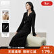 對白黑白撞色優(yōu)雅針織連衣裙女2025冬季新款顯瘦打底內搭毛衣長(cháng)裙 靜謐黑 M