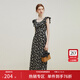 范思藍恩23FS12695韓系荷葉邊減齡連衣裙女夏季新款吊帶裙子 黑底碎花 M
