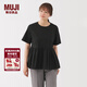 MUJI女式 泡泡紗 短袖罩衫 t恤上衣打底衫女款內搭 女裝 BC2PDA5A 黑色 S (155/80A)