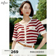 伊芙麗（eifini）伊芙麗氣質(zhì)條紋百搭針織開(kāi)衫女2024夏裝新款經(jīng)典休閑淑女毛衫女 紅色 M 160/85CM