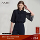 AMII女裝2025夏季新款優(yōu)雅通勤小立領(lǐng)喇叭袖綁帶雙層雪紡衫女 夜藍 L